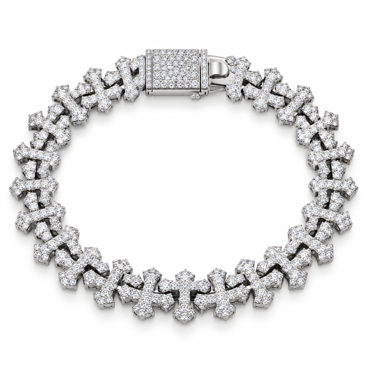Iced Out Gothic Cross Link Bracelet | Custom Hip Hop Jewelry