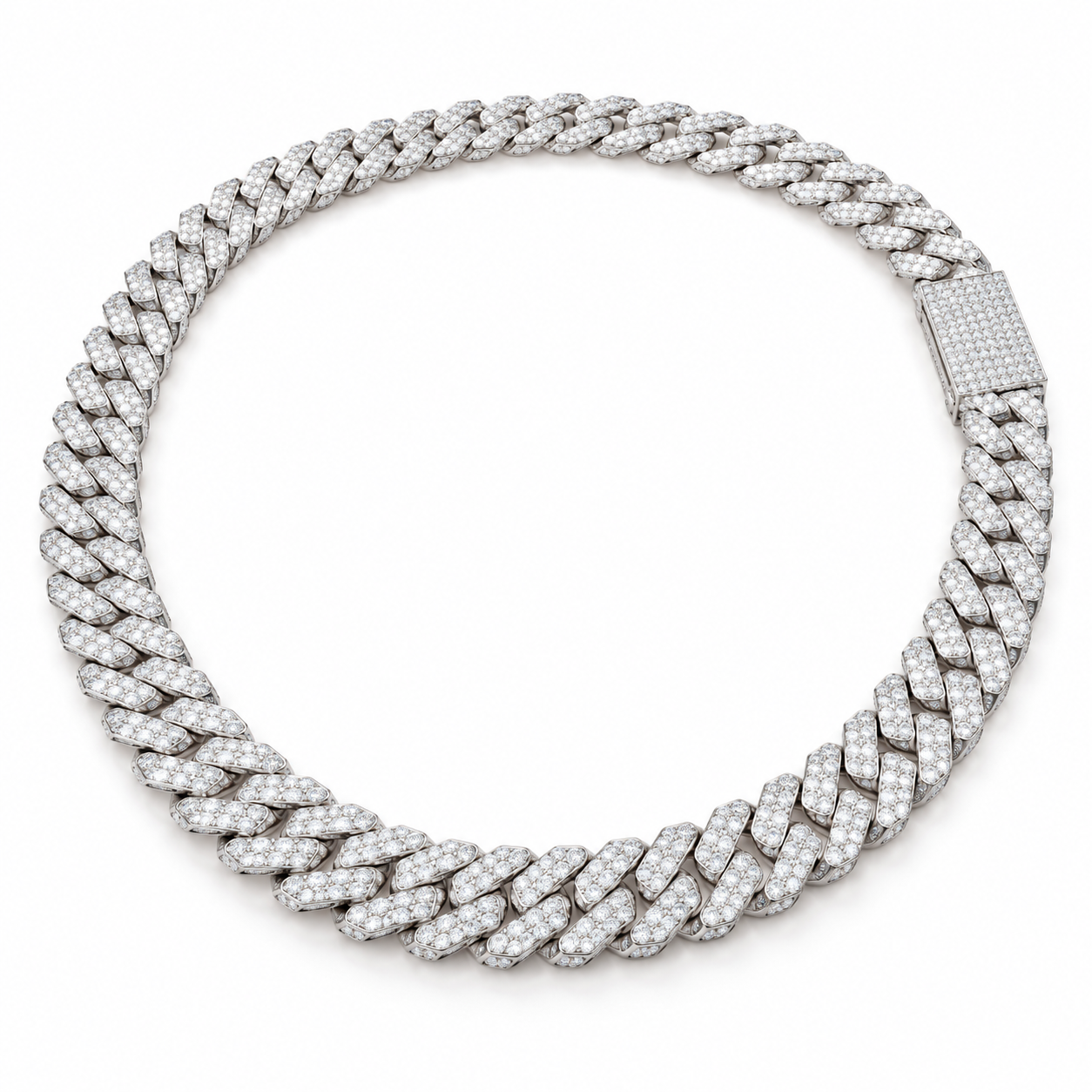 iced Out Miami Cuban Link White Gold-Tone Chain – Custom Hip Hop Necklace