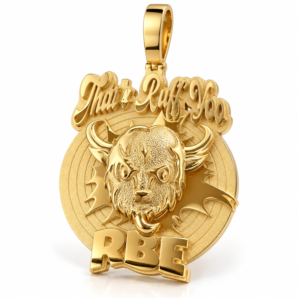Custom Buffalo Head RBE Medallion Pendant – Polished Gold Tone Hip Hop Jewelry