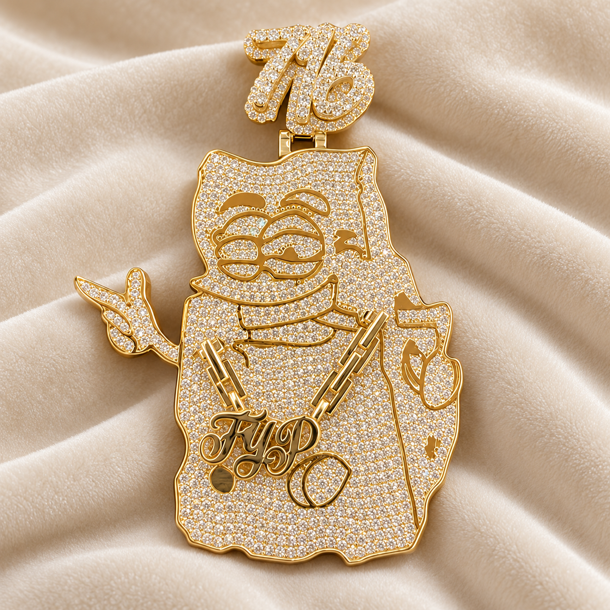 716 Cartoon Character FYP Pendant – Custom Iced Out Gold Tone Hip Hop Jewelry