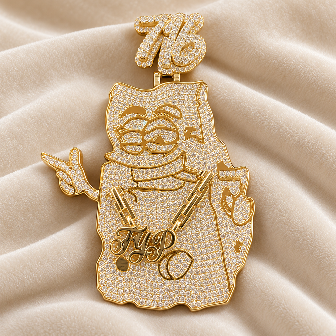 716 Cartoon Character FYP Pendant – Custom Iced Out Gold Tone Hip Hop Jewelry