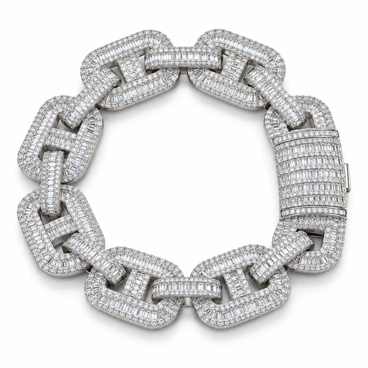 Iced Out Geometric Link Baguette Bracelet | Custom Hip Hop Jewelry