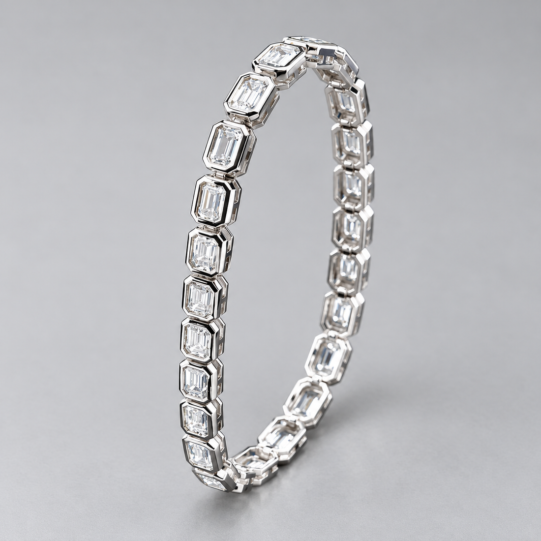Silver-Tone Emerald-Cut Octagonal Frame Tennis Bracelet