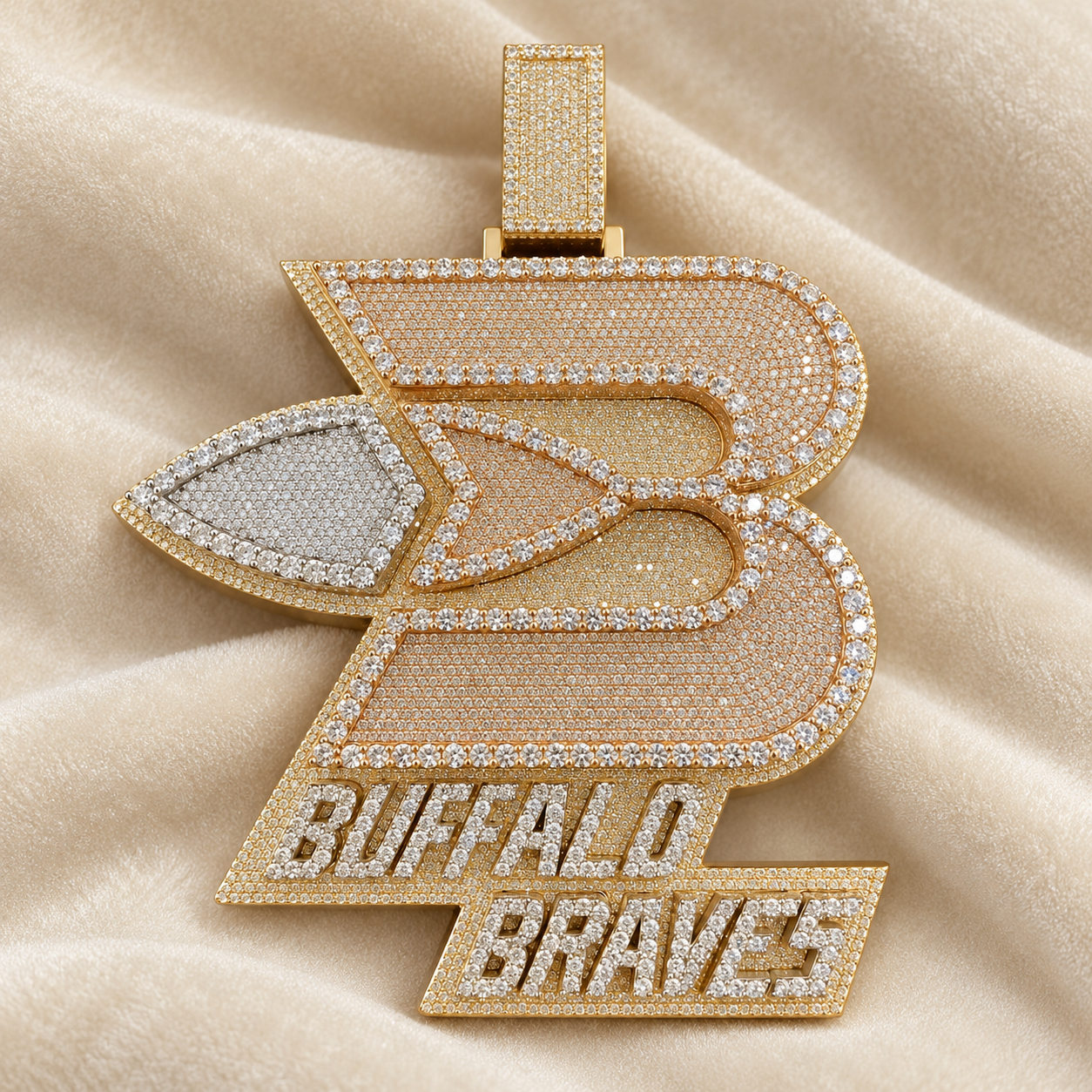 Buffalo Braves Style Iced Out Logo Pendant – Custom Gold Tone Basketball Hip Hop Jewelry