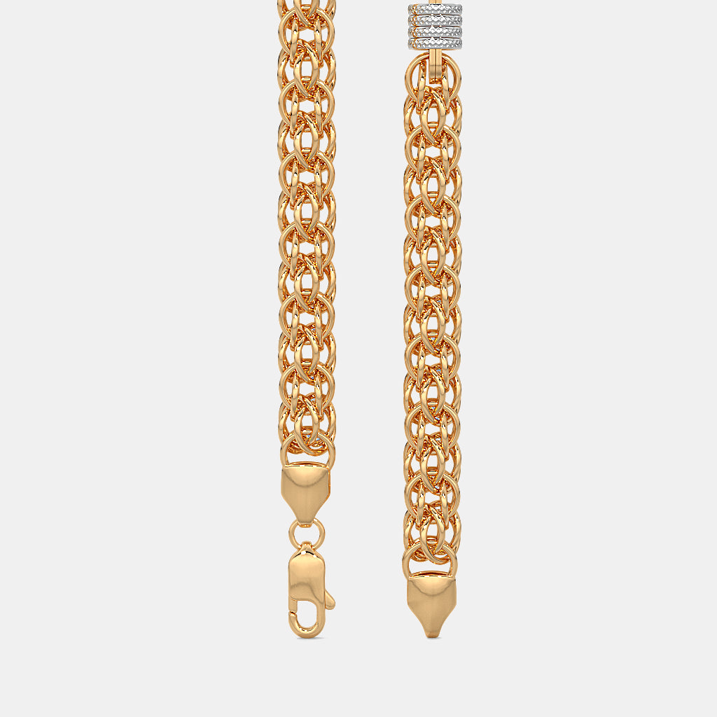 Intricate Woven Byzantine Chain with Textured Two-Tone Stations