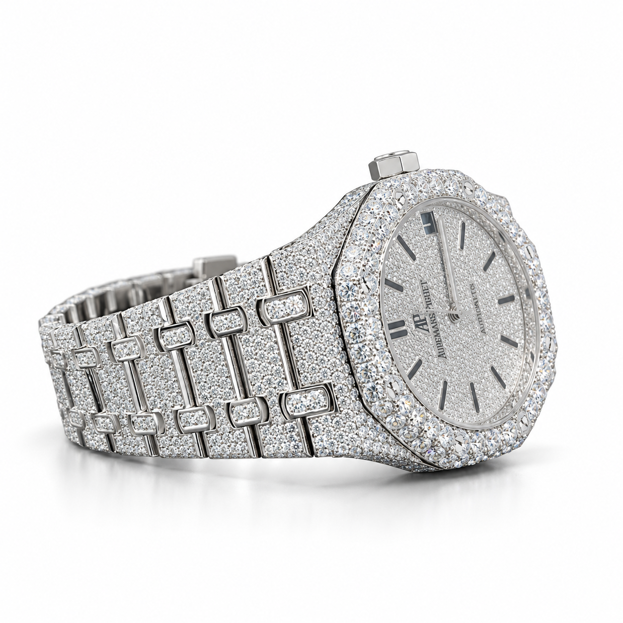 Iced Out Octagonal Silver-Tone Watch – Custom Diamond Statement Watch