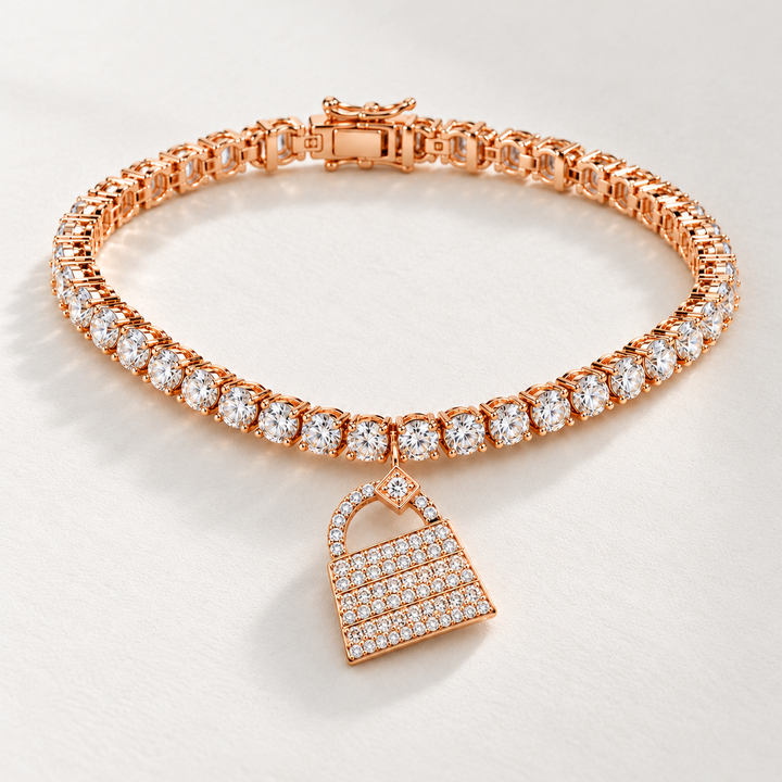 Rose Gold-Tone Tennis Bracelet with Pavé Handbag Charm