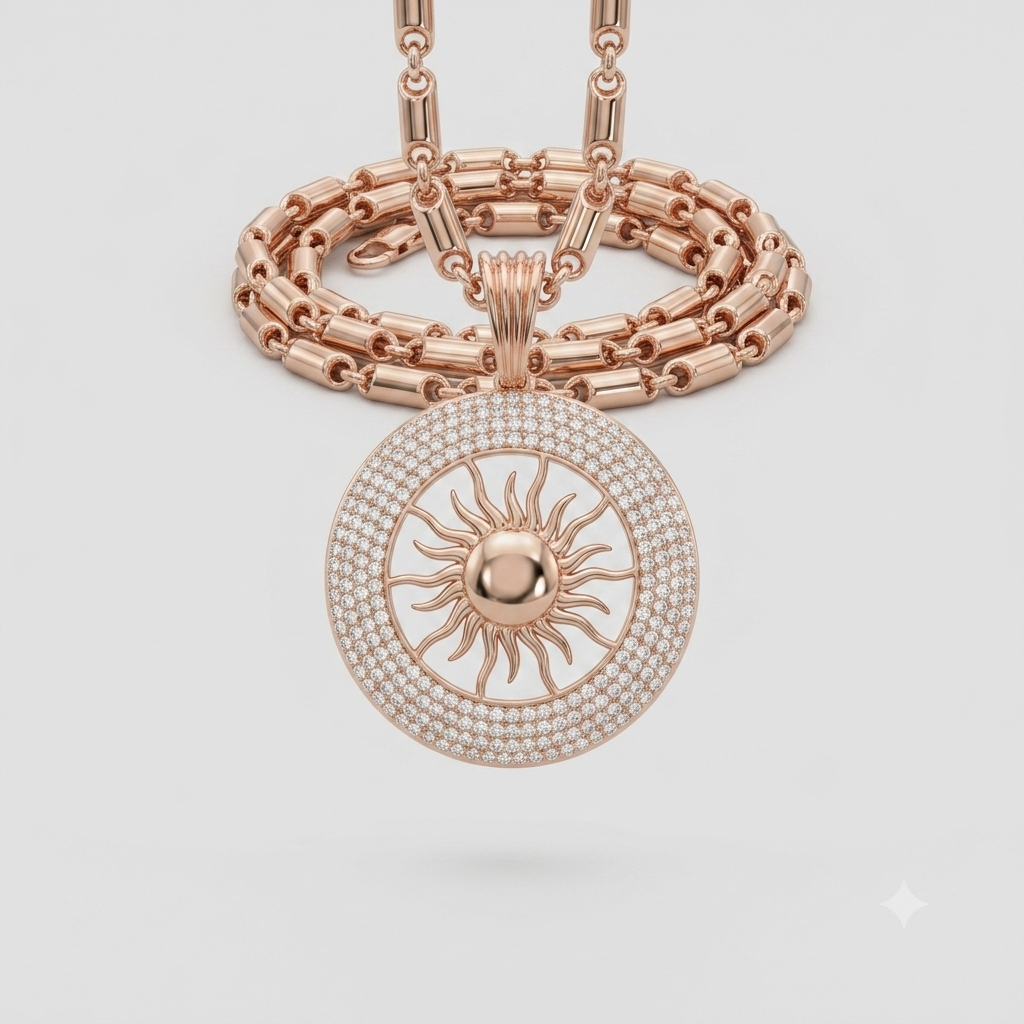 Gold Sun Medallion Diamond Celestial Necklace for Men
