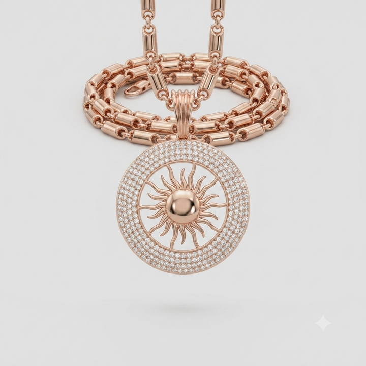 Gold Sun Medallion Diamond Celestial Necklace for Men