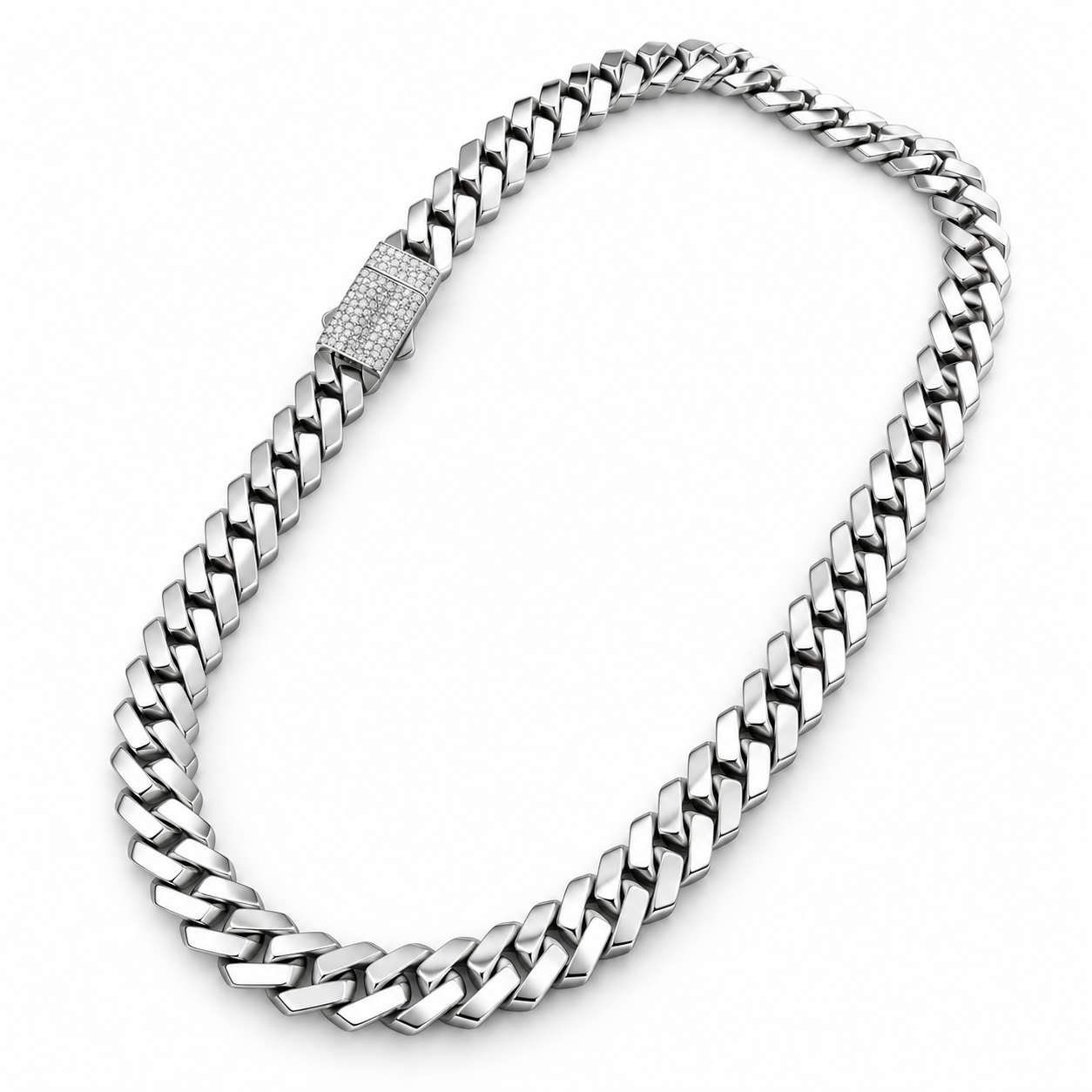 Silver-Tone Cuban Link Necklace with Pavé Clasp