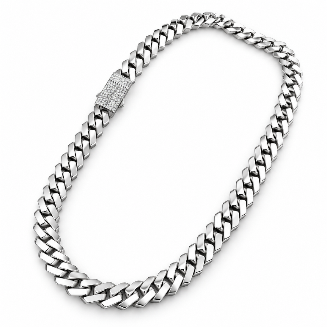 Silver-Tone Cuban Link Necklace with Pavé Clasp