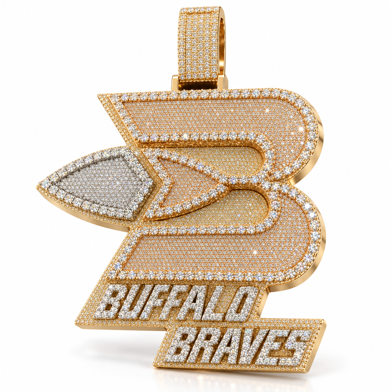 Buffalo Braves Style Iced Out Logo Pendant – Custom Gold Tone Basketball Hip Hop Jewelry