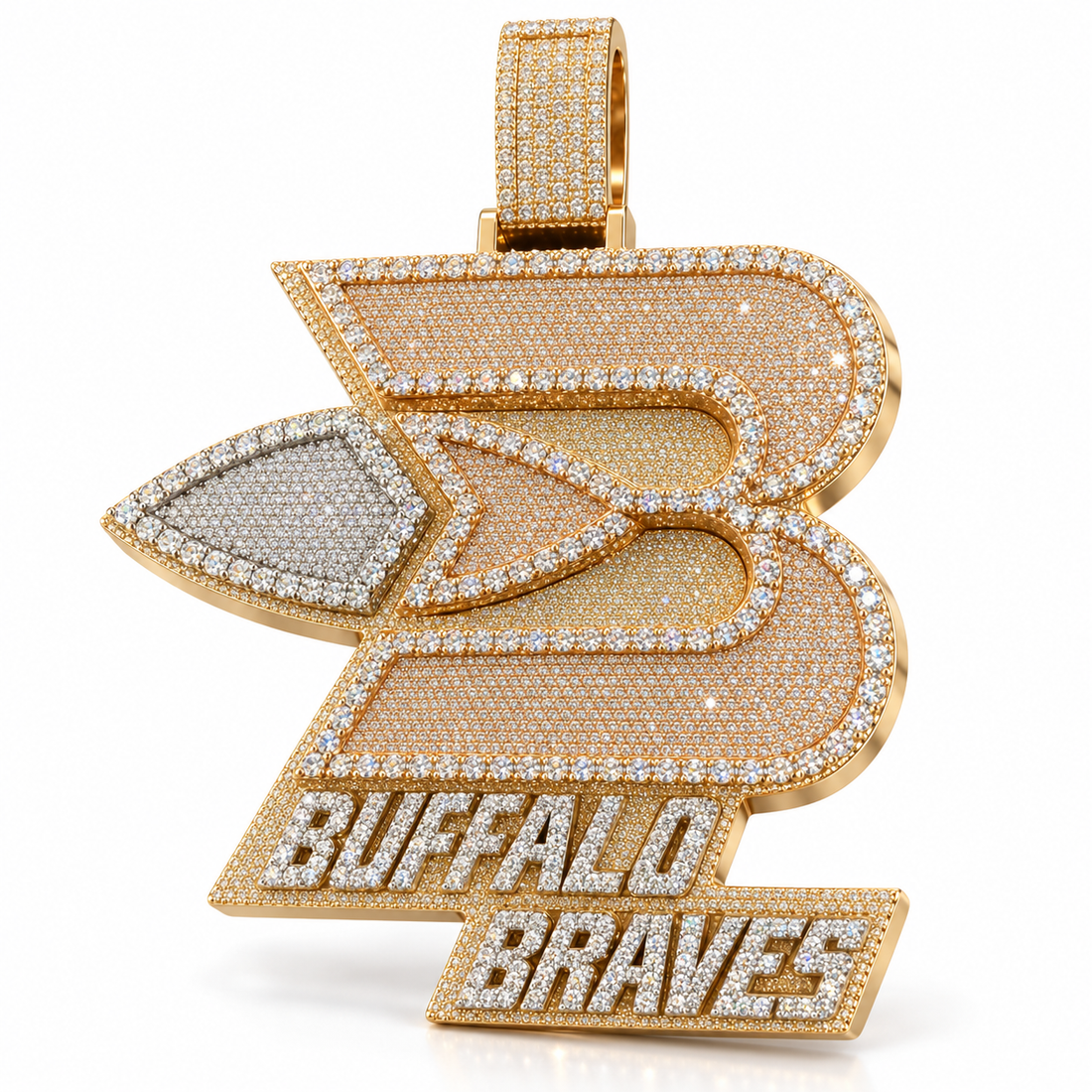 Buffalo Braves Style Iced Out Logo Pendant – Custom Gold Tone Basketball Hip Hop Jewelry