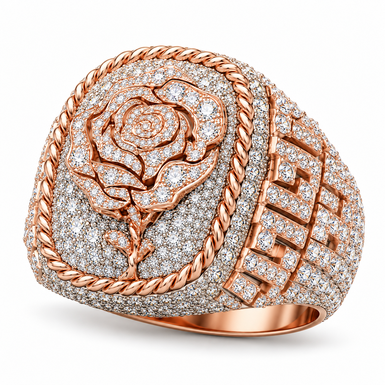 Iced Out Rose Flower Statement Ring | Custom Hip Hop Jewelry