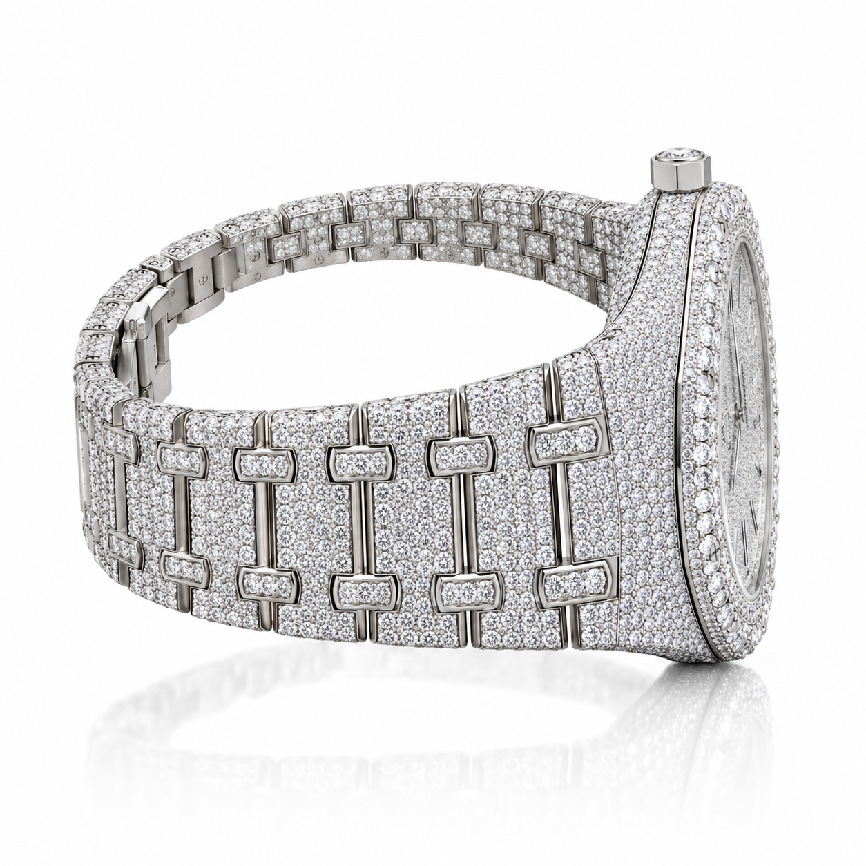 Iced Out Octagonal Silver-Tone Watch – Custom Diamond Statement Watch