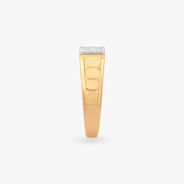 Square Cluster Textured Gold Men's Ring