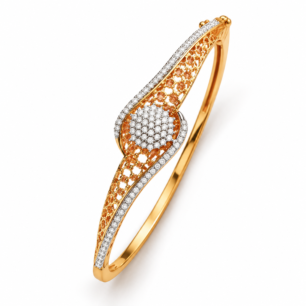 Yellow Gold-Tone Floral Filigree Swirl Bangle Bracelet