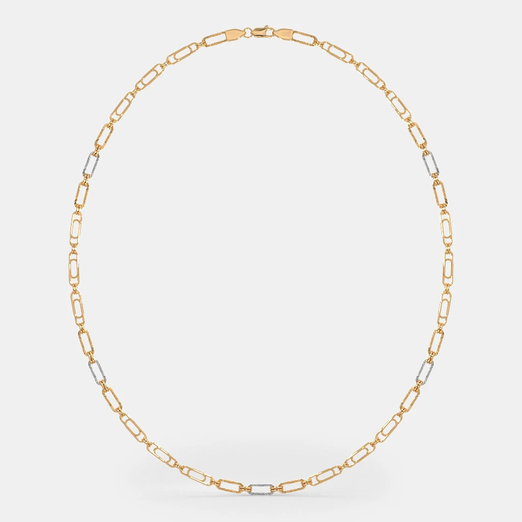 Textured Paperclip Link Gold Chain with Rhodium Accent