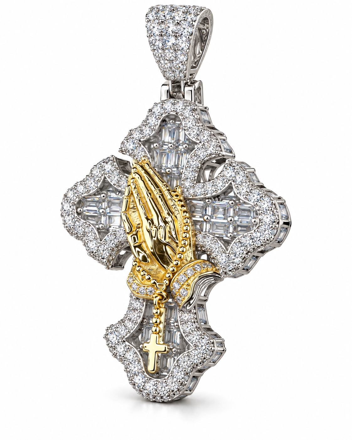 Custom Iced Out Praying Hands Cross Pendant | Made to Order
