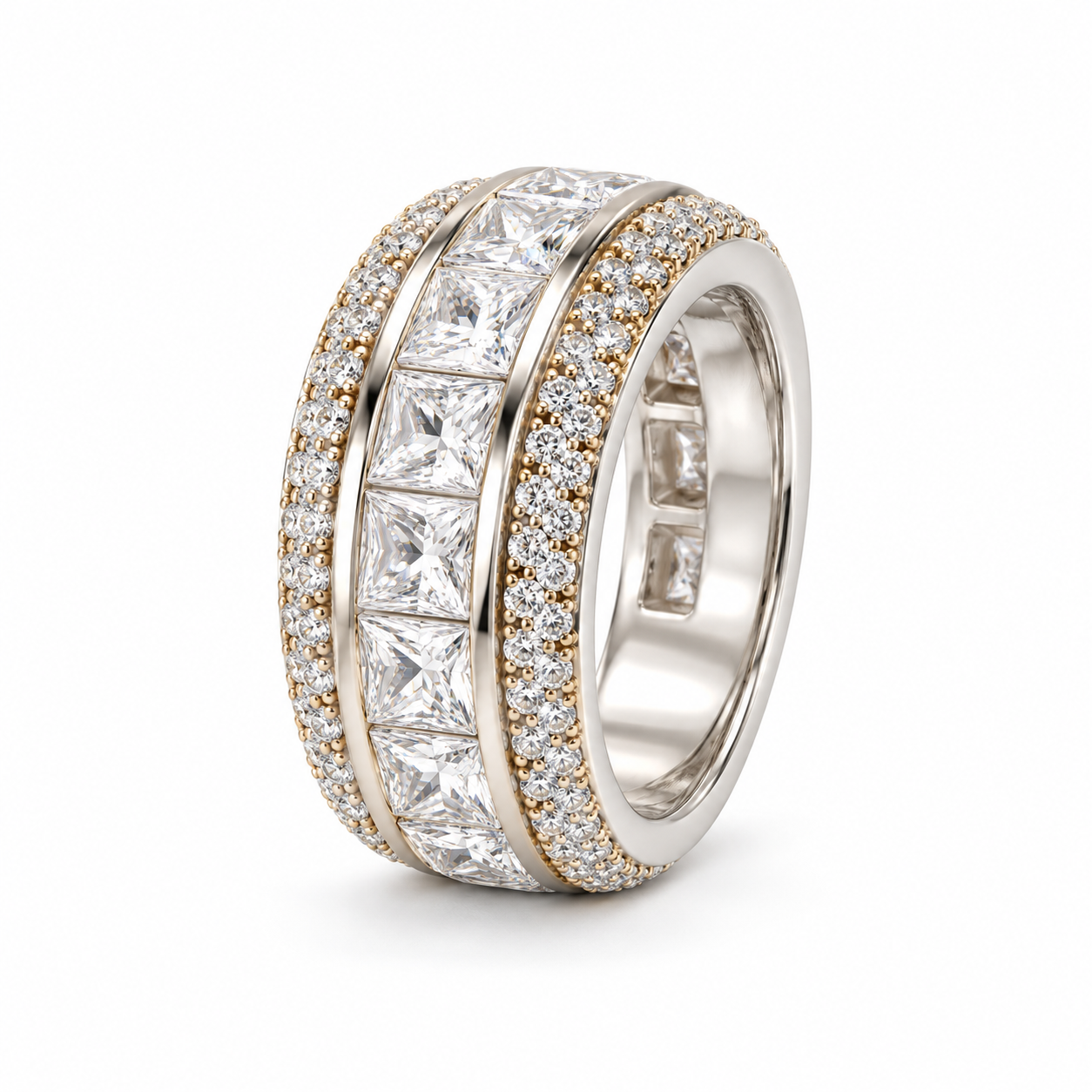 Princess Cut Channel Set Iced Out Hip Hop Band Ring