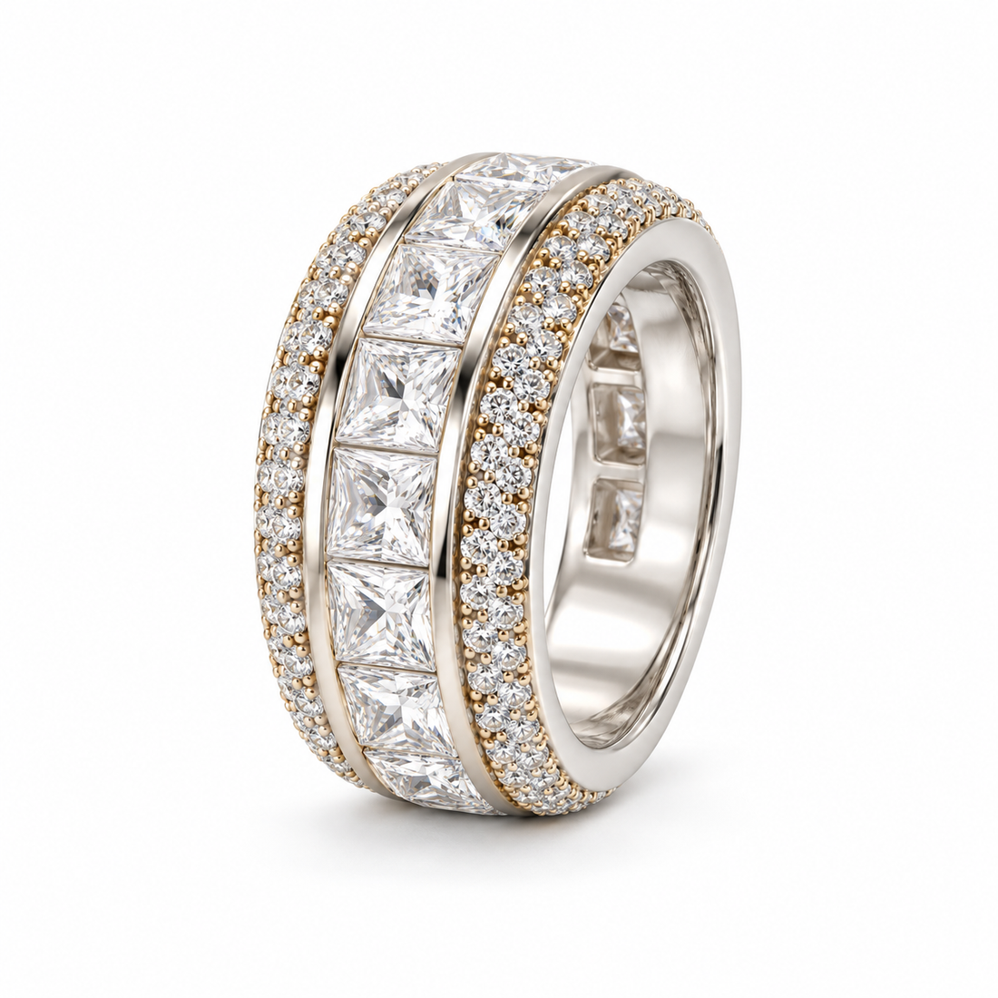 Princess Cut Channel Set Iced Out Hip Hop Band Ring