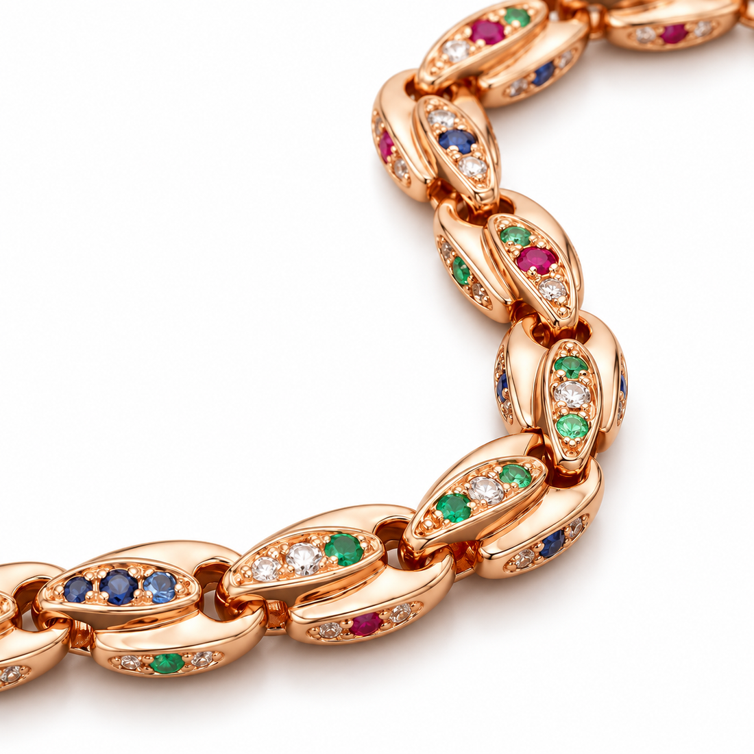 Men’s Multicolor Stone Sculpted Leaf Link Necklace