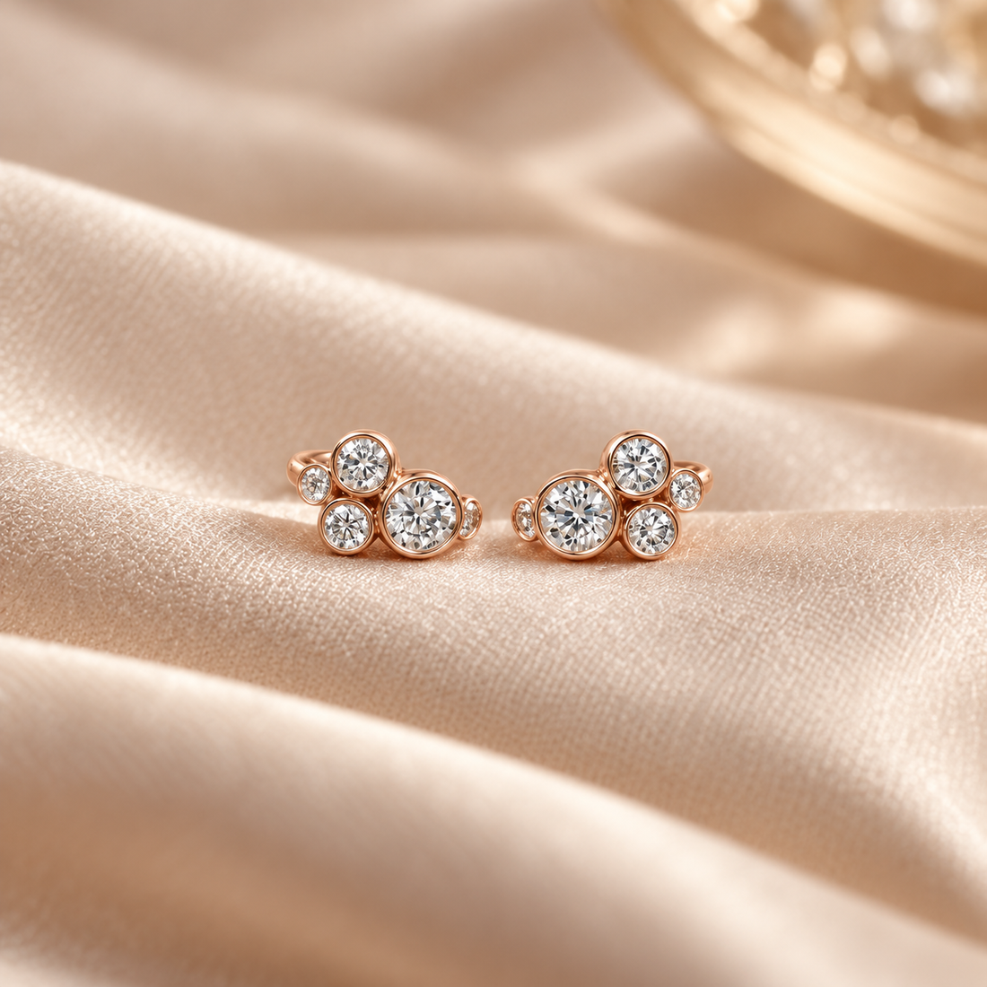 Round Bezel-Set Cluster Stud Earrings in Rose Gold Tone