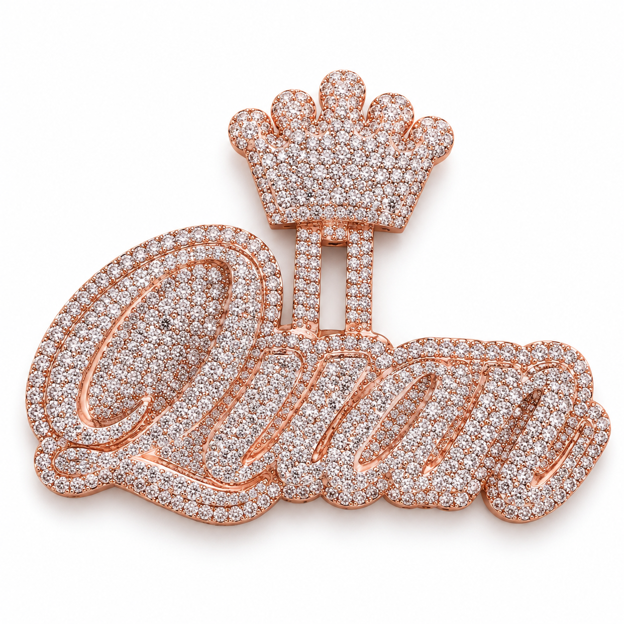 Custom Crown Script Name Iced Out Rose Gold-Tone Pendant – Personalized Hip Hop Jewelry