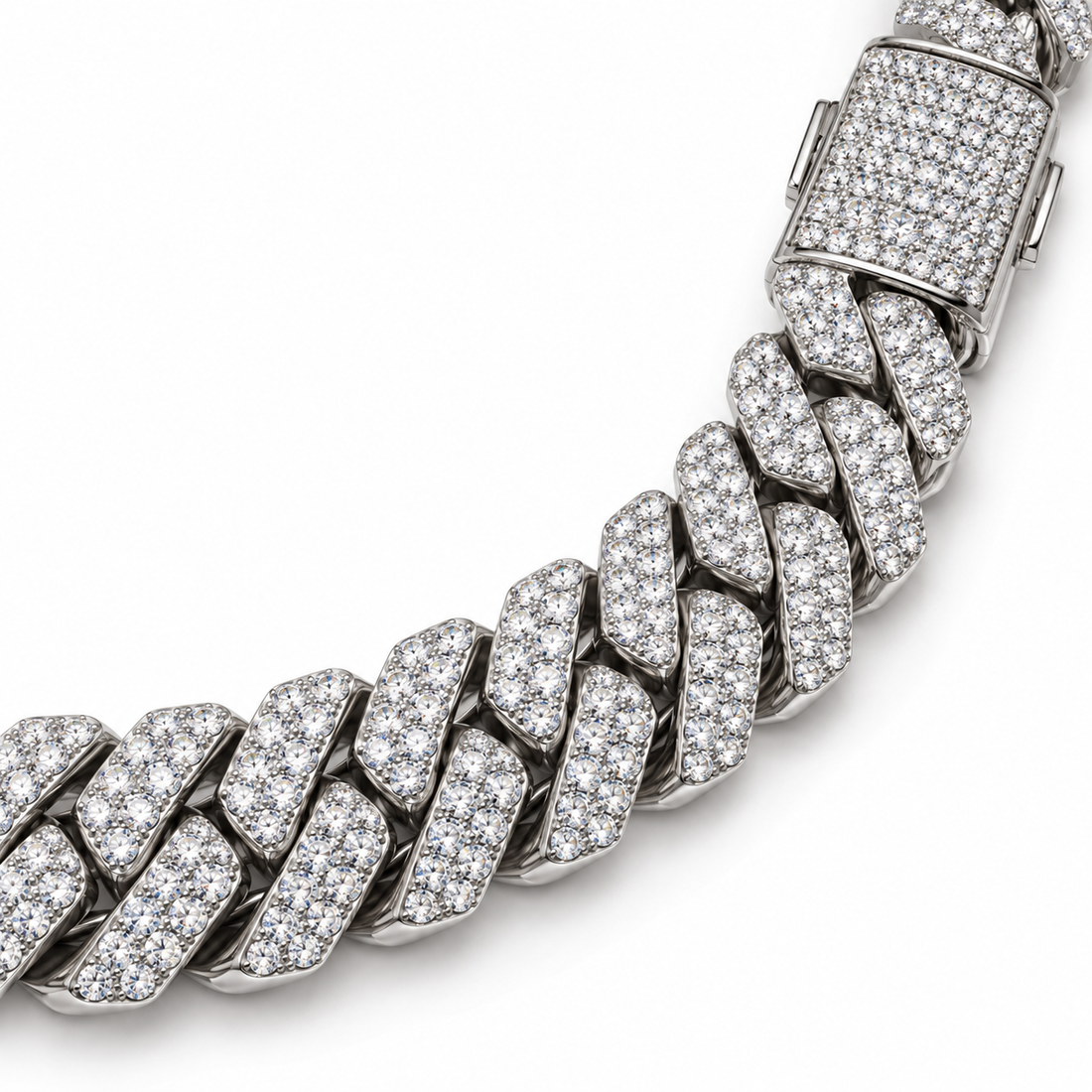 iced Out Miami Cuban Link White Gold-Tone Chain – Custom Hip Hop Necklace