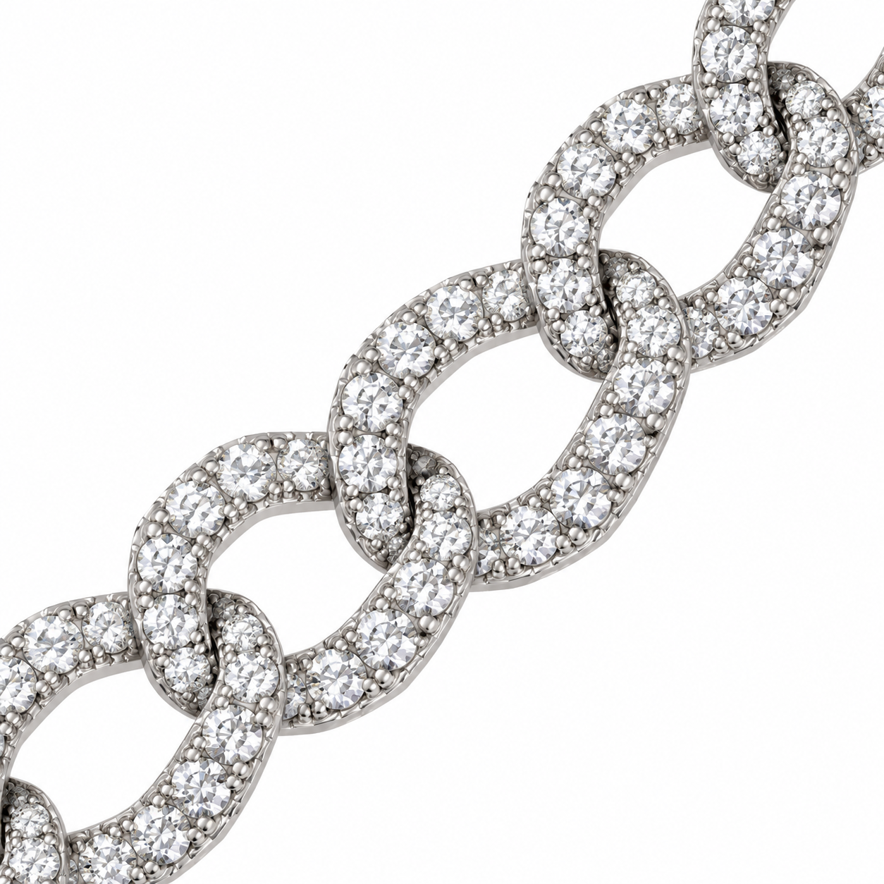 Iced Out Double Row Oval Link White Gold-Tone Chain – Custom Hip Hop Necklace