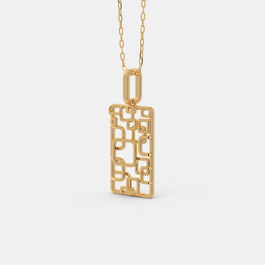 Geometric Openwork Rectangular Gold Pendant