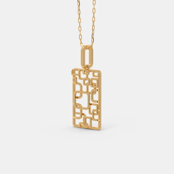 Geometric Openwork Rectangular Gold Pendant