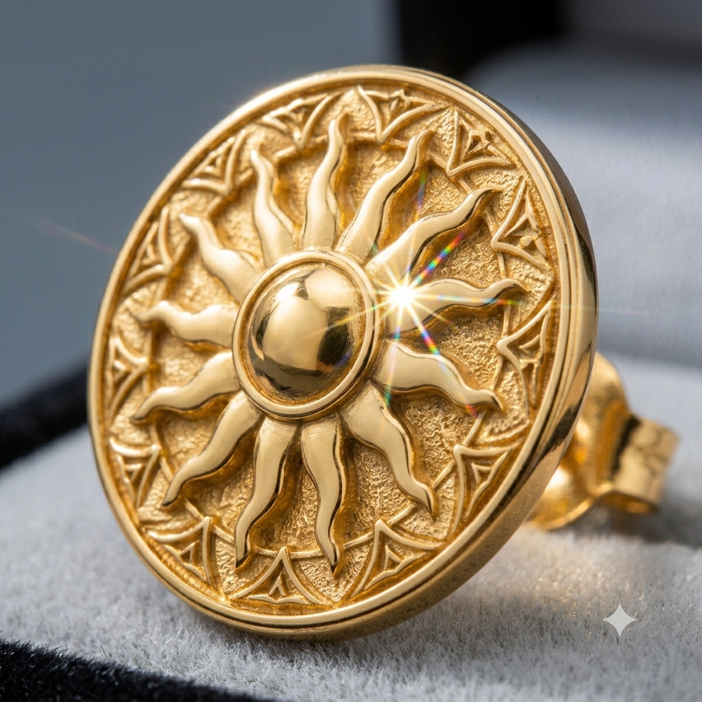 Gold Sun Medallion Screw Back Studs for Men | Minimalist