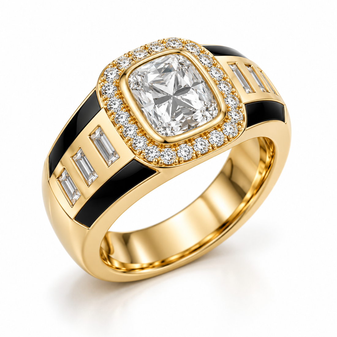 Men’s Baguette-Cut Solitaire Polished Wedding Band Ring
