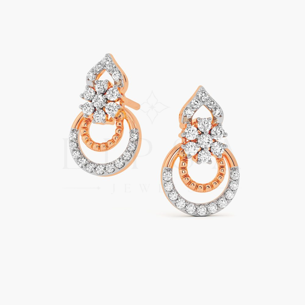 Floral Teardrop Hoop Drop Stud Earrings