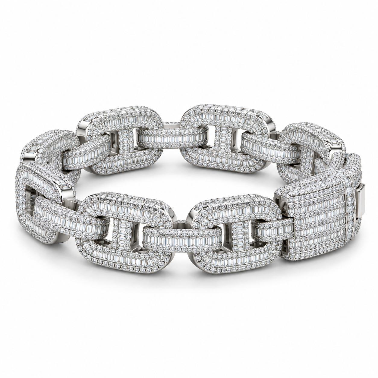 Iced Out Geometric Link Baguette Bracelet | Custom Hip Hop Jewelry