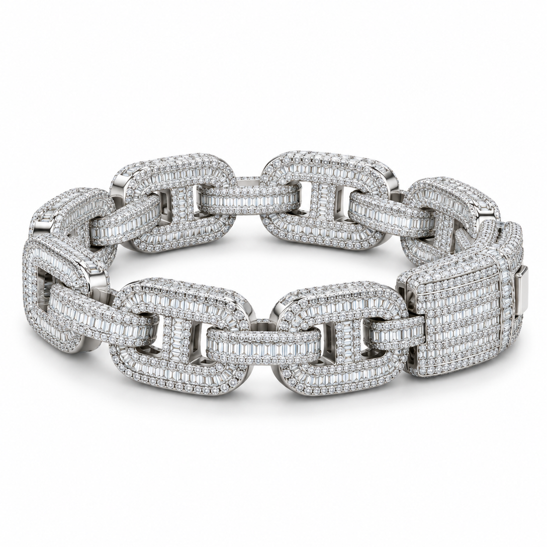 Iced Out Geometric Link Baguette Bracelet | Custom Hip Hop Jewelry