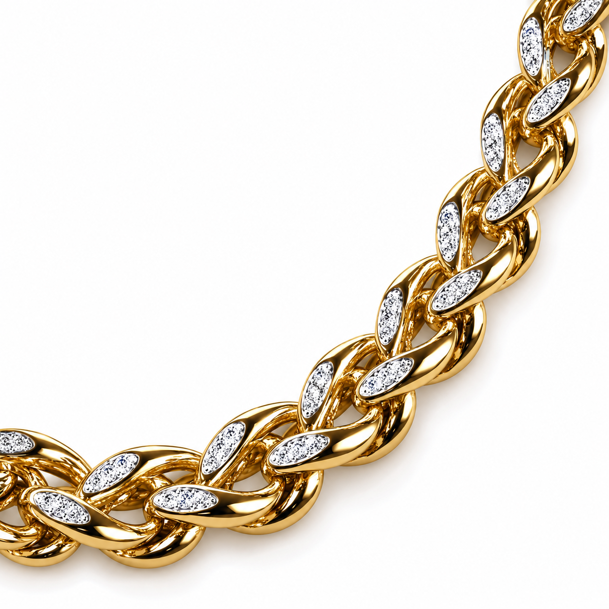 Men’s Pavé Leaf Accent Interwoven Link Chain Necklace