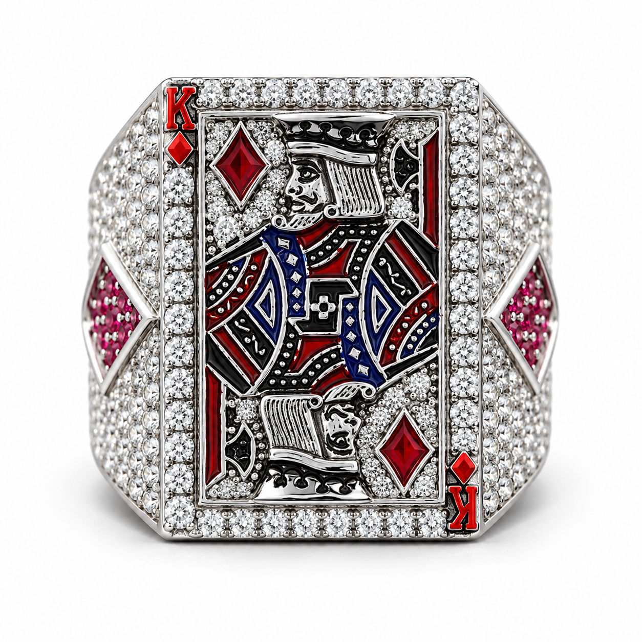 King of Diamonds Playing Card Iced Out Hip Hop Statement Ring