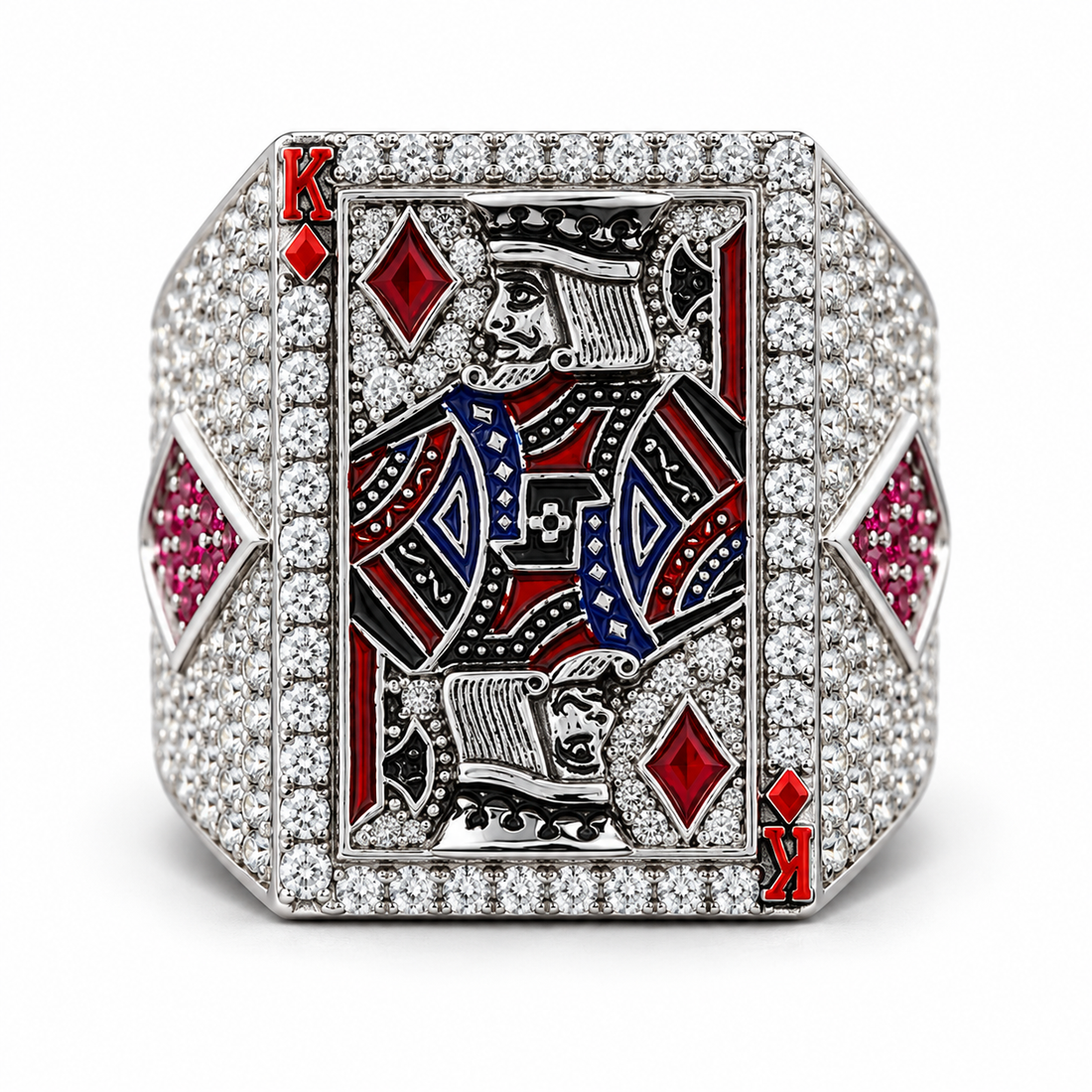 King of Diamonds Playing Card Iced Out Hip Hop Statement Ring