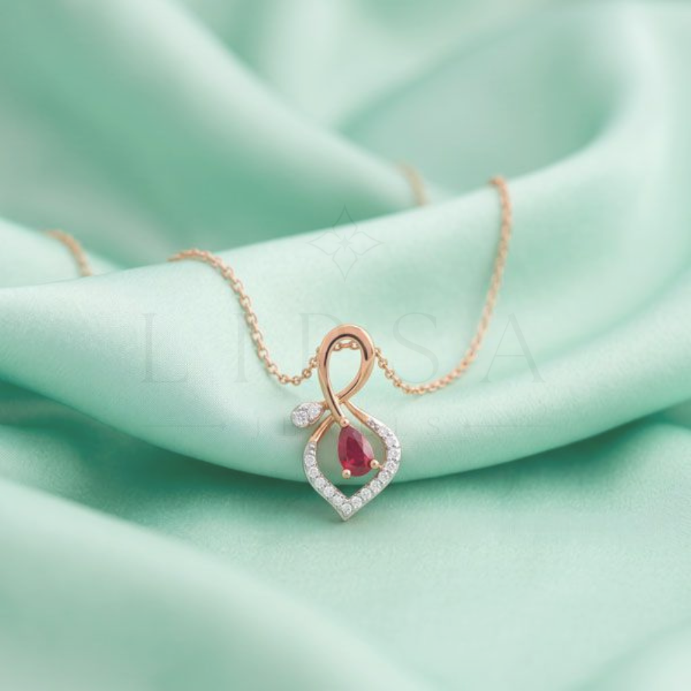 Pear Ruby Ribbon Pendant