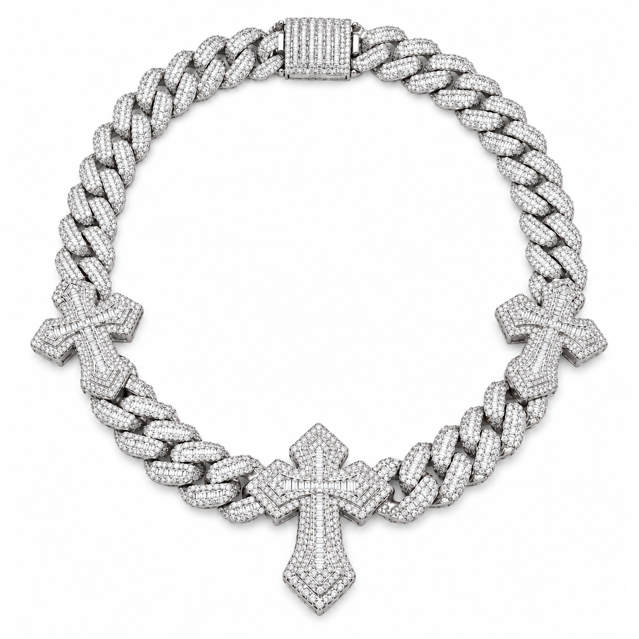 Iced Out Triple Cross Cuban Link Necklace | Custom Hip Hop Jewelry