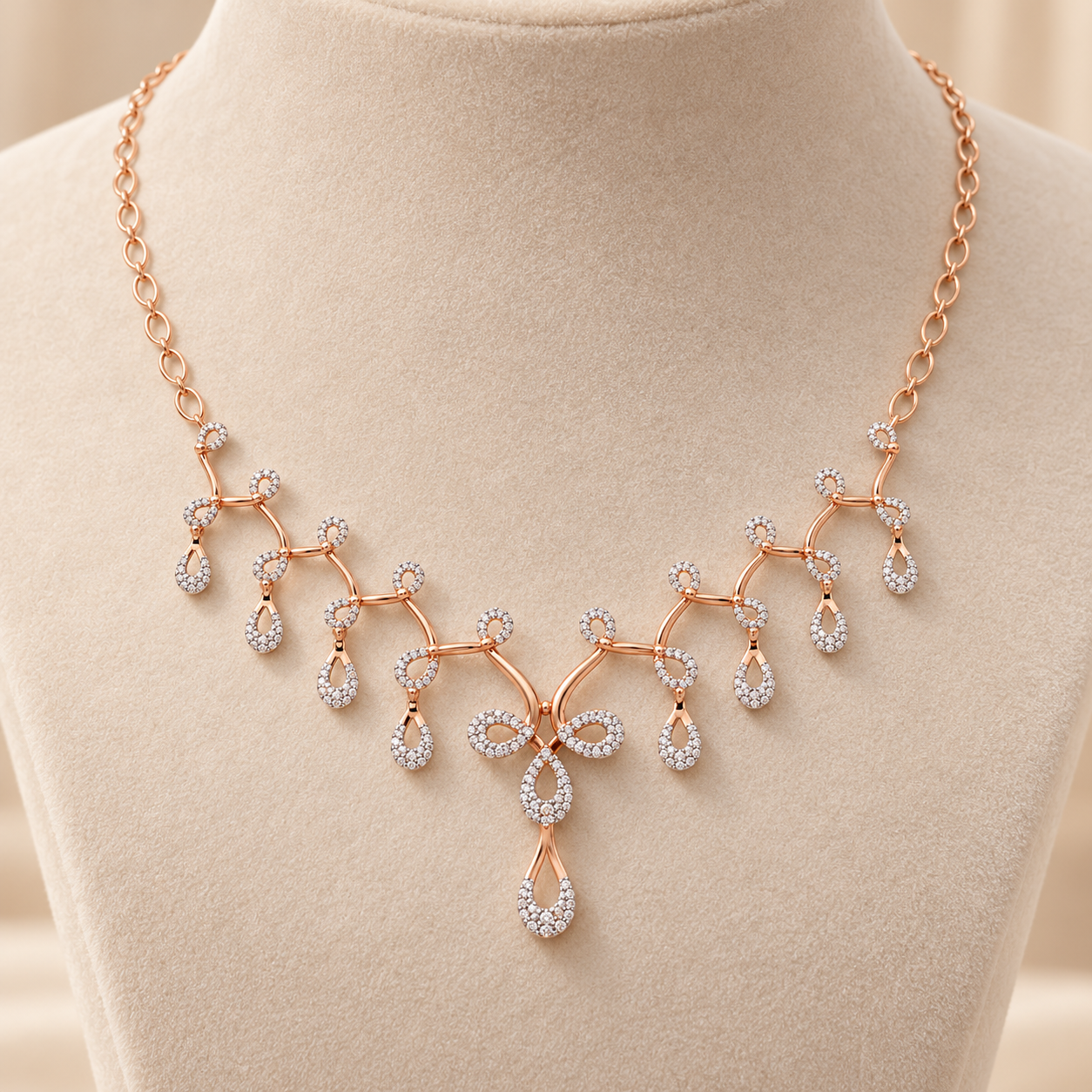 Rose Gold-Tone Pavé Teardrop Fringe Necklace