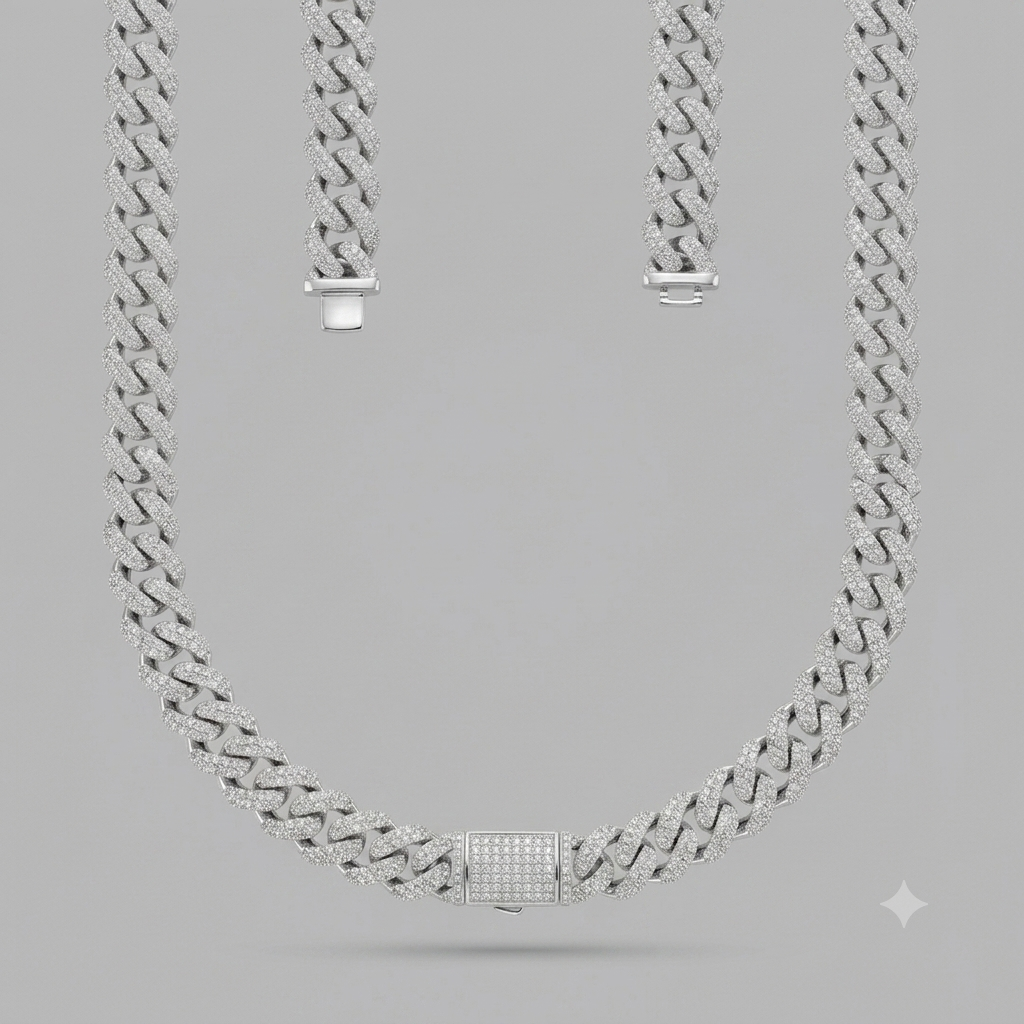 Hip-Hop White Gold Moissanite Iced Out Cuban Link Chain