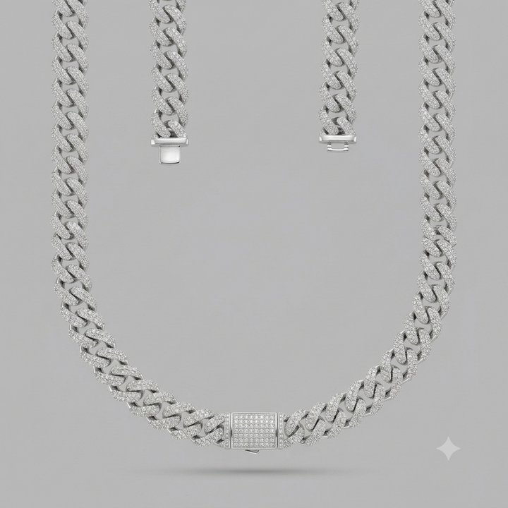 Hip-Hop White Gold Moissanite Iced Out Cuban Link Chain