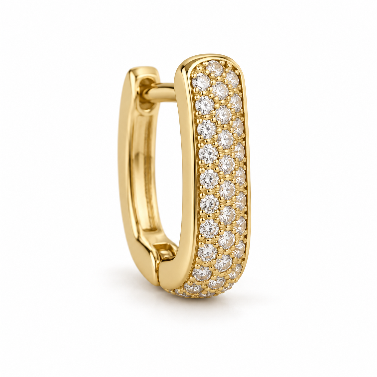 Men’s Three-Row Pavé Yellow Gold-Tone Elongated Hoop Earring