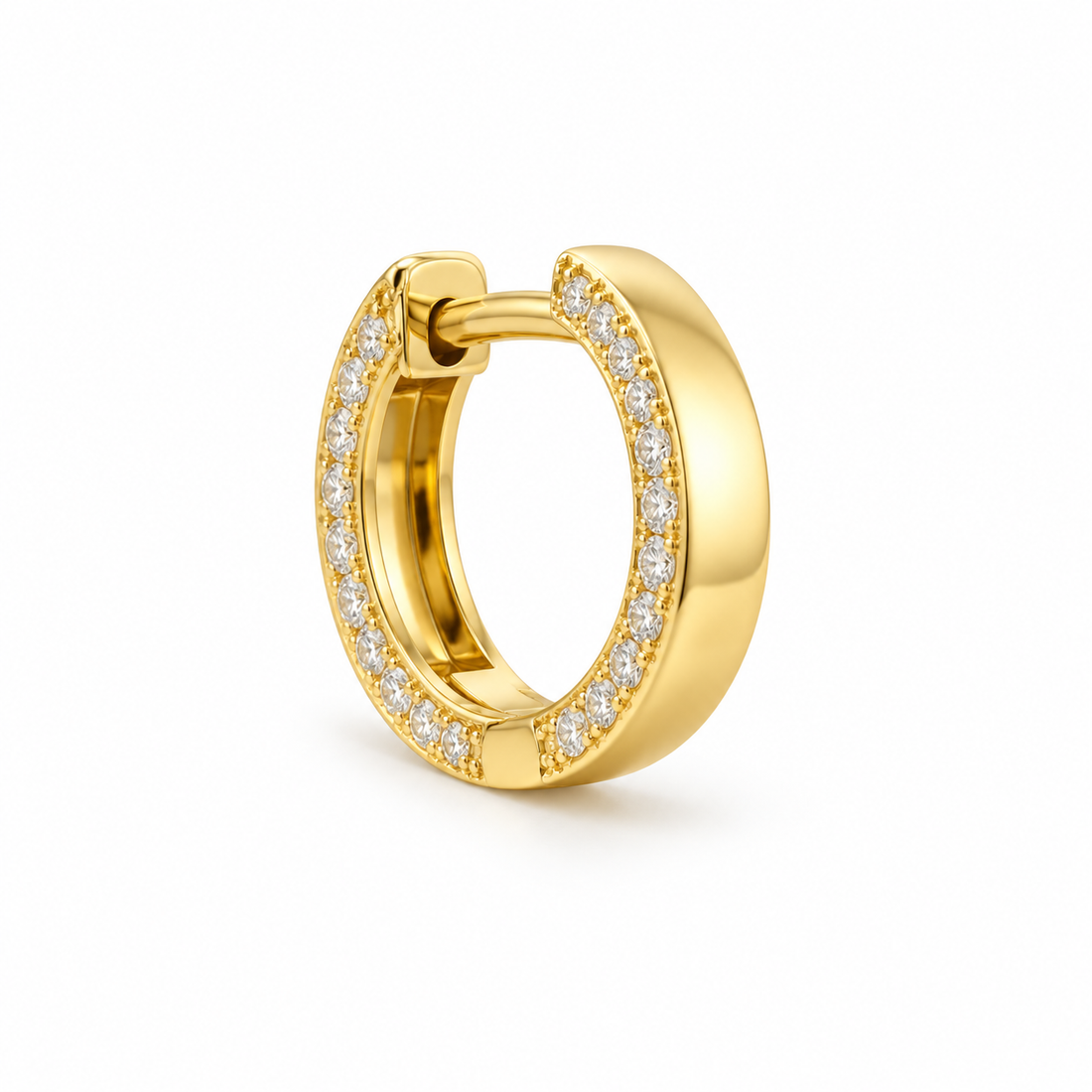 Men’s Single-Row Round Stone Yellow Gold-Tone Hoop Earring