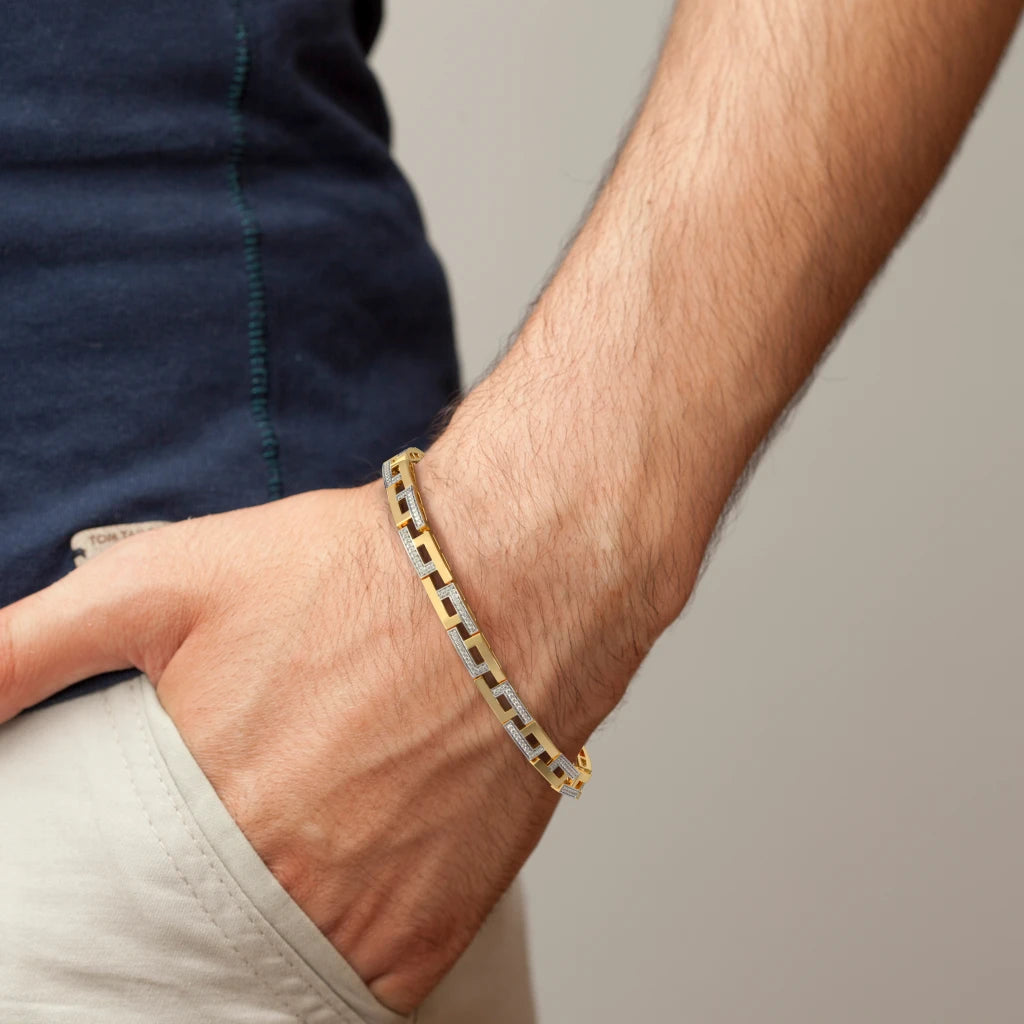 Greek Key Diamond Two-Tone Gold Bracelet