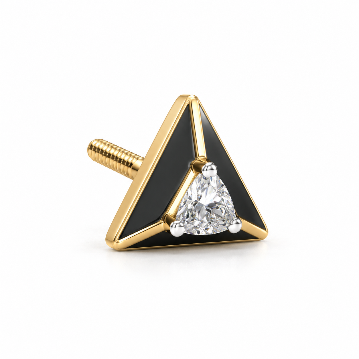 Men’s Black Triangle Yellow Gold-Tone Stud Earring with Trillion-Style Stone