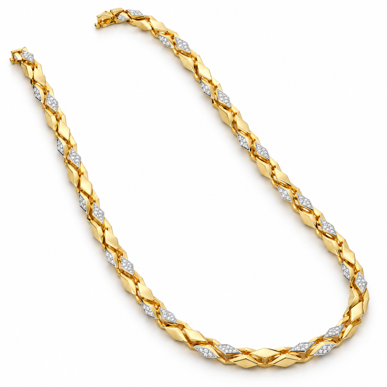 Two-Tone Geometric Pavé Link Necklace